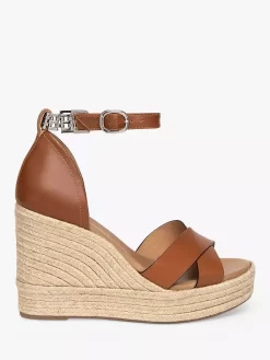 NeroGiardini Leather Espadrille Wedge Sandals, Cognac