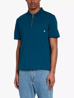 Farah Chancery Zip Short Sleeve Polo Top, Blue