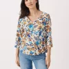 Part Two Riekes Cotton Floral V-Neck Top, Blue -Sports And Leisure Equipment Store 006431682