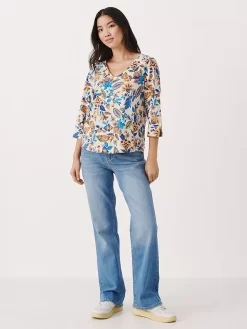Part Two Riekes Cotton Floral V-Neck Top, Blue -Sports And Leisure Equipment Store 006431682alt2