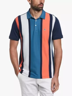Original Penguin Interlock Striped Polo Shirt, Dress Blues/Multi