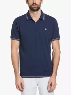 Original Penguin Quarter Zip Short Sleeve Polo Shirt, 411 Dress Blues