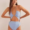 Boden Cutout String Swimsuit, Blue Ivory Stripe -Sports And Leisure Equipment Store 006434629