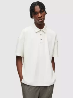 AllSaints Easton Short Sleeve Polo Top, Chalk White