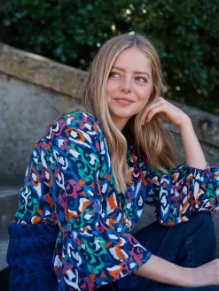 NRBY Ophelia Silk Feather Shirt, Feather Print