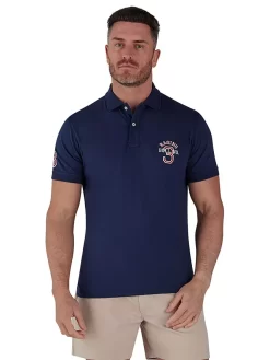 Raging Bull Number 3 Jersey Polo Top, Navy