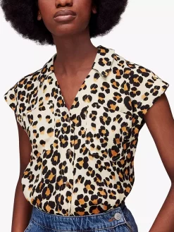 Whistles Painted Leopard Print Short Sleeve Shirt, Multi