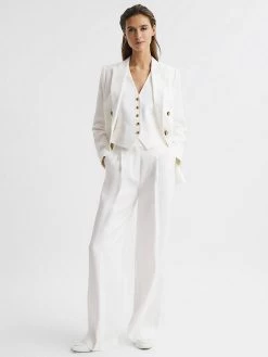 Reiss Hollie Wide Leg Linen Trousers, White