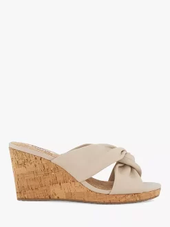 Dune Kacee Knot Detail Leather Cork Wedge Sandals, Ecru