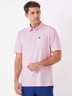 Crew Clothing Organic Cotton Short Sleeve Polo Top, Pastel Pink