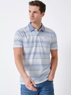Crew Clothing Epsom Stripe Polo Shirt, Light Blue