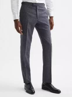 Reiss Leadenhall Dogtooth Pattern Wool Trousers, Navy