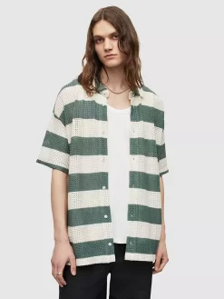 AllSaints Munroe Short Sleeve Shirt, White/Green
