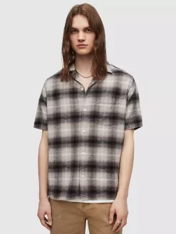 AllSaints Bernat Check Short Sleeve Shirt, Light Grey