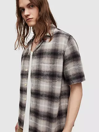AllSaints Bernat Check Short Sleeve Shirt, Light Grey 8 AllSaints Bernat Check Short Sleeve Shirt, Light Grey - Image 6