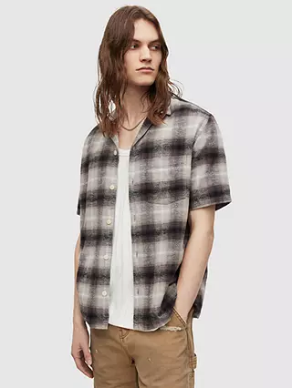 AllSaints Bernat Check Short Sleeve Shirt, Light Grey 9 AllSaints Bernat Check Short Sleeve Shirt, Light Grey - Image 7