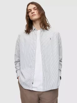 AllSaints Galera Striped Cotton Shirt, White