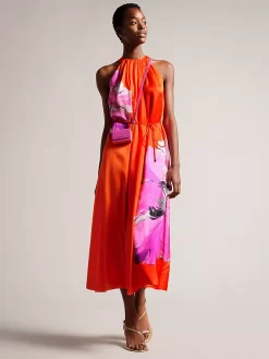 Ted Baker Immia Halterneck Swing Maxi Dress, Bright Orange