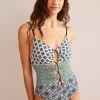 Boden Gathered Cut Out Swimsuit, Ivory/Multi -Sports And Leisure Equipment Store 006521195