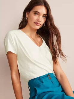 Boden V-Back Jersey Top, Ivory