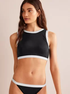 Boden Colour Block Tanga Bikini Bottoms, Black/White