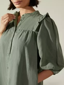 Albaray Ruffle Shoulder Linen Shirt Dress, Khaki -Sports And Leisure Equipment Store 006531474alt2