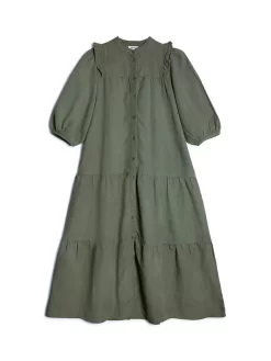 Albaray Ruffle Shoulder Linen Shirt Dress, Khaki -Sports And Leisure Equipment Store 006531474alt4