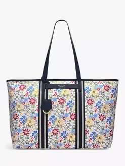 Radley Finsbury Broderie Print Recycled Zip Top Shoulder Bag, Chalk/Multi