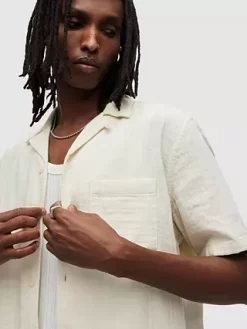 AllSaints Vedra Cotton Shirt, Coconut White -Sports And Leisure Equipment Store 006537190alt4