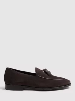 Reiss Windsor Cow Leather Tassel Loafers, Chocolate