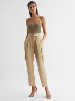 Reiss Joanie High Rise Straight Leg Utility Trousers, Stone