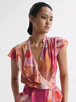 Reiss Corey Tropical Print Wrap Blouse, Pink/Multi -Sports And Leisure Equipment Store 006575866alt5