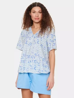 Saint Tropez Uddi Short Sleeve Blouse, Blue
