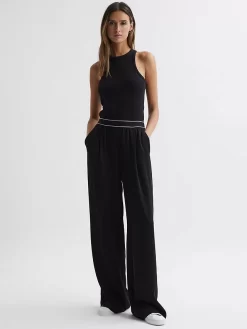 Reiss Abigail Stripe Waistband Trousers, Black