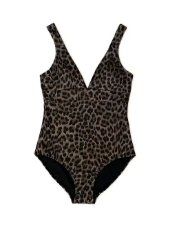 Albaray Leopard Print Plunge Neck Swimsuit, Brown -Sports And Leisure Equipment Store 006591186alt4