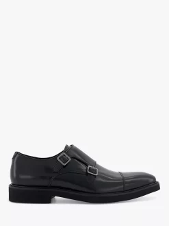 Dune Sal Double Strap Leather Monk Shoes, Black