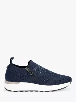 Carvela Rio Zip Fabric Trainers, Blue Navy