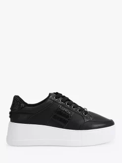 Carvela Jive Lace Up Platform Trainers, Black/Multi