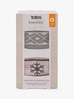 Totes Fairisle Slipper Bed Socks, Pack Of 2, Grey/Pink -Sports And Leisure Equipment Store 006627407alt4
