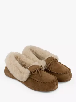 Totes Genuine Suede Moccasin With Faux Fur Lining Slippers, Tan -Sports And Leisure Equipment Store 006628951alt4
