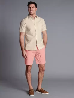 Charles Tyrwhitt Slim Fit Cotton Linen Shorts, Light Coral Pink