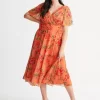 Scarlett & Jo Victoria Floral Wrap Neck Midi Dress, Orange -Sports And Leisure Equipment Store 006649502