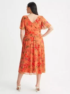 Scarlett & Jo Victoria Floral Wrap Neck Midi Dress, Orange -Sports And Leisure Equipment Store 006649502alt3