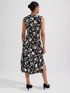 Hobbs Joanna Monochrome Floral Jersey Midi Dress, Black/Cream -Sports And Leisure Equipment Store 006664887alt3