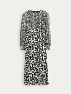 Boden Petal Pop Mixed Print Empire Line Midi Tea Dress, Black/Multi -Sports And Leisure Equipment Store 006665822alt4