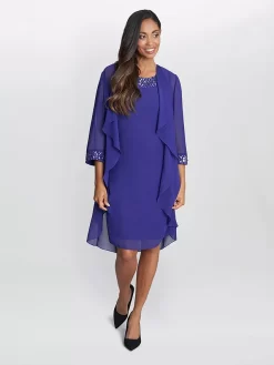 Gina Bacconi Jo Chiffon Beaded Dress & Jacket, Iris -Sports And Leisure Equipment Store 006666897alt2