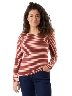 Rohan Shoreline Stripe Long Sleeve Top, Auburn Red/Ecru