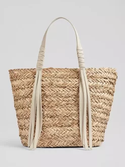 L.K.Bennett Violetta Tassel Straw Tote Bag, White -Sports And Leisure Equipment Store 110333929alt1